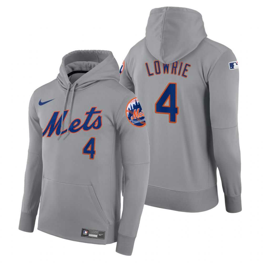 Men New York Mets 4 Lowrie gray road hoodie 2021 MLB Nike Jerseys